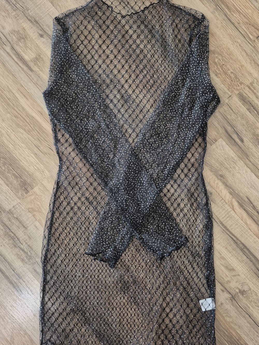 Bear Dance Black Sparkle Mesh Fishnet Long Sleeve Layering/ Cover Up Dress!